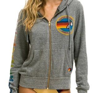 Aviator Nation Heather Gray Hoodie with Colorful Stripes